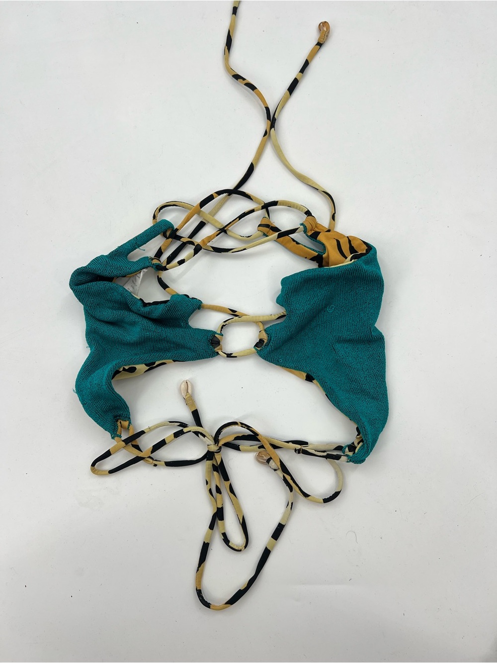 Revolve Indah Reversible Bikini Top - Tie Top Blue and Animal Print Size Small